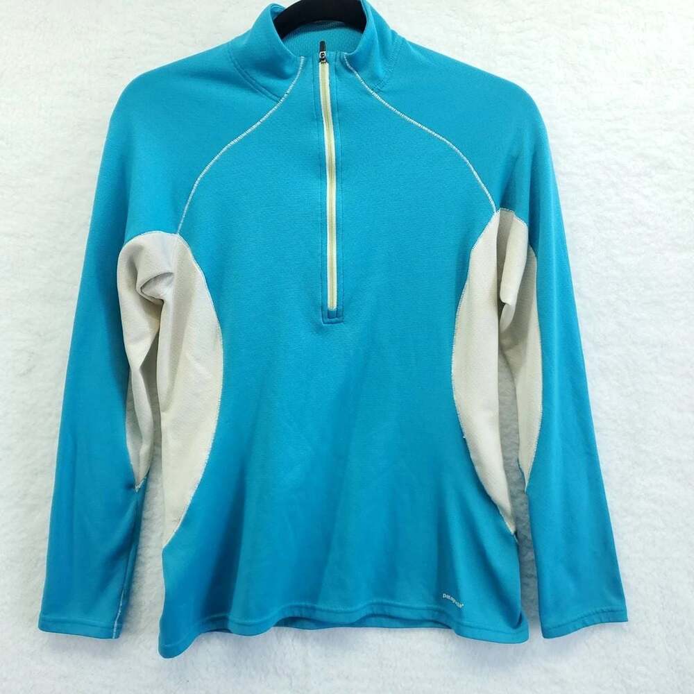Patagonia Womens Large Capilene 3 Midweight 1/4 Zip Baselayer Teal Blue
